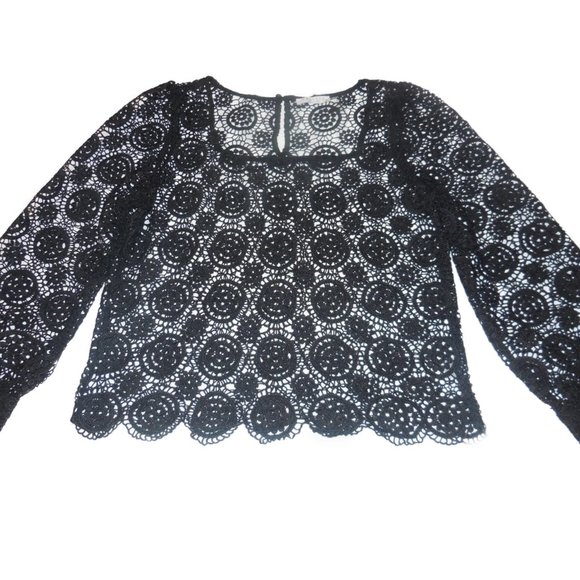 Blouse Black Lace NEW Long Sleeve tunic blouse see-through summer tunic top - Picture 5 of 13